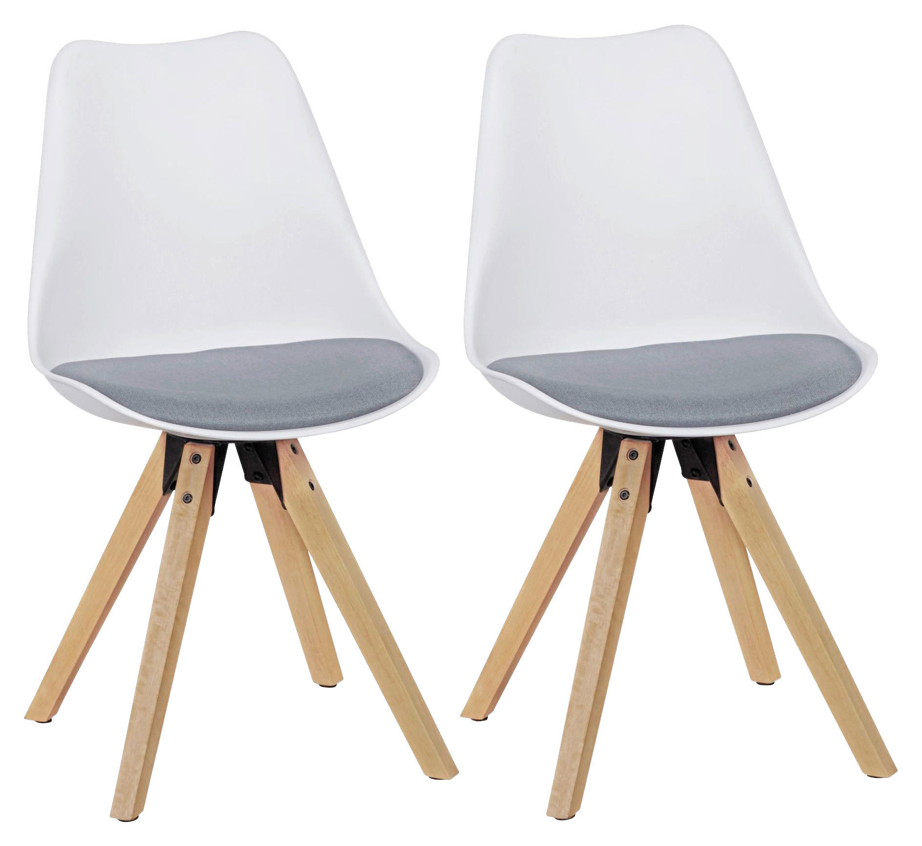 Stuhl 2er-Set weiß grau natur Kunststoff Echtholz Leinen B/H/T: ca. 49x87x52 cm 2er-Set - weiß/natur (49,00/87,00/52,00cm) - Wohnling