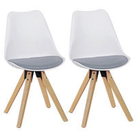 Stuhl 2er-Set weiß grau natur Kunststoff Echtholz Leinen B/H/T: ca. 49x87x52 cm 2er-Set - weiß/natur (49,00/87,00/52,00cm) - Wohnling