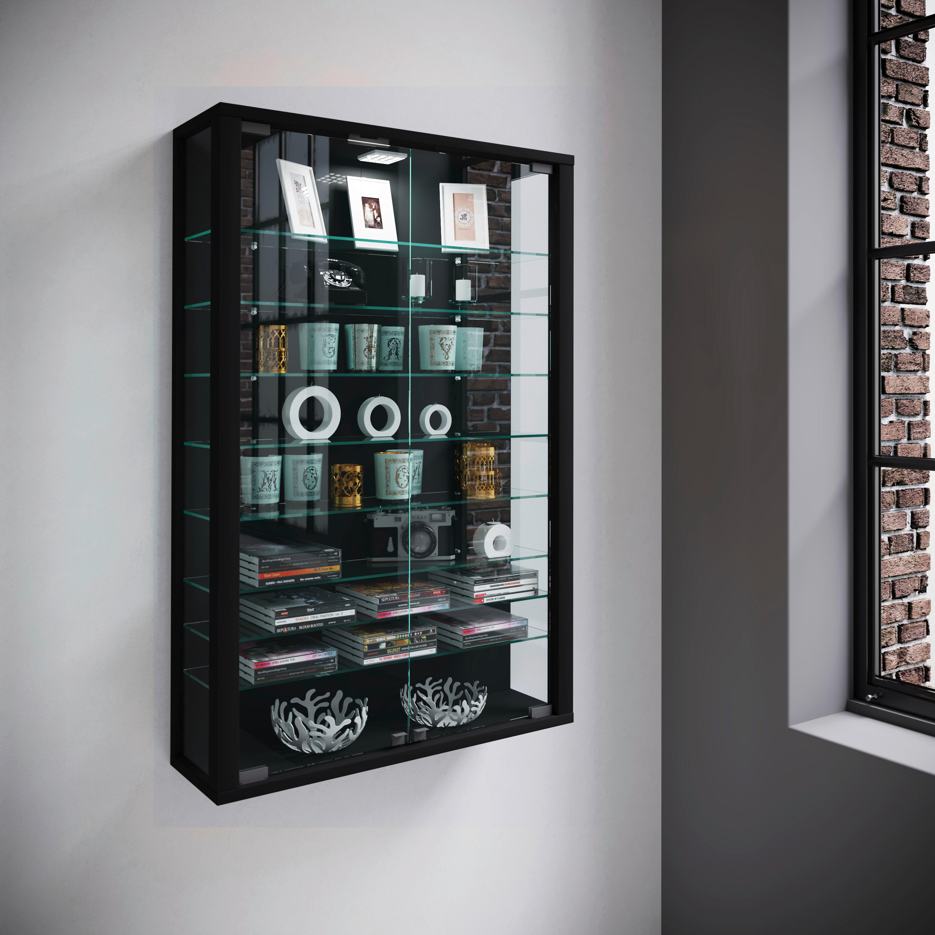 Vitrine Vitrosa Mini schwarz Holzwerkstoff Glas B/H/T: ca. 59x90x18 cm Vitrosa Mini - schwarz (59,00/90,00/18,00cm) - VCM Möbel