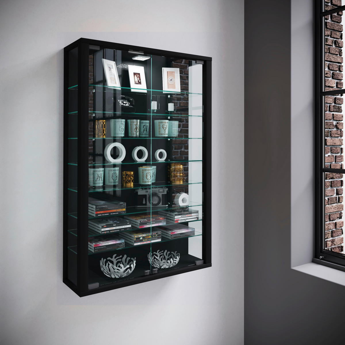Vitrine Vitrosa Mini schwarz Holzwerkstoff Glas B/H/T: ca. 59x90x18 cm Vitrosa Mini - schwarz (59,00/90,00/18,00cm) - VCM Möbel