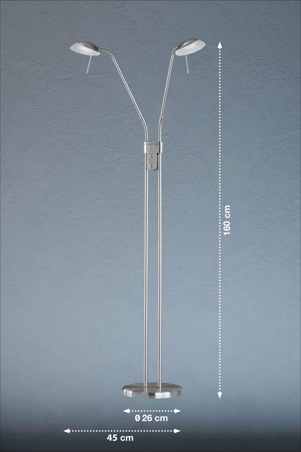 Fischer & Honsel LED-Stehleuchte 40074 nickel matt weiß Glas Metall H/D: ca. 160x26 cm 2 Brennstellen Pool TW - weiß/nickel matt (26,00/160,00cm) - Fischer & Honsel