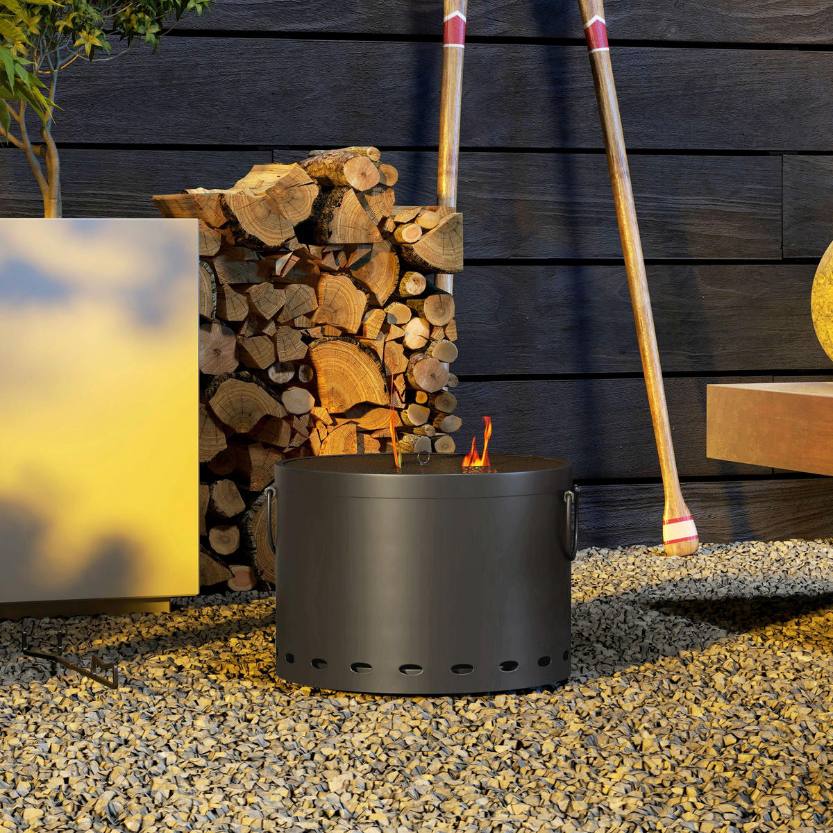 Outsunny Feuerschale dunkelgrau Polypropylen B/H/L: ca. 38x38x27 cm Feuerschale - dunkelgrau (27,00/38,00/38,00cm) - Outsunny