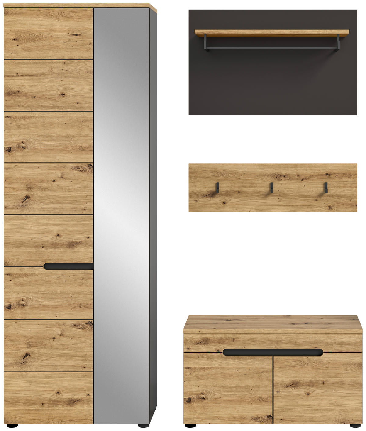 Garderobenset CANU edles Basaltgrau Nachbildung Eiche Artisan Nachbildung B/H/T: ca. 160x190x37 cm CANU - Eiche/edles Basaltgrau (160,00/190,00/37,00cm) - xonox.home