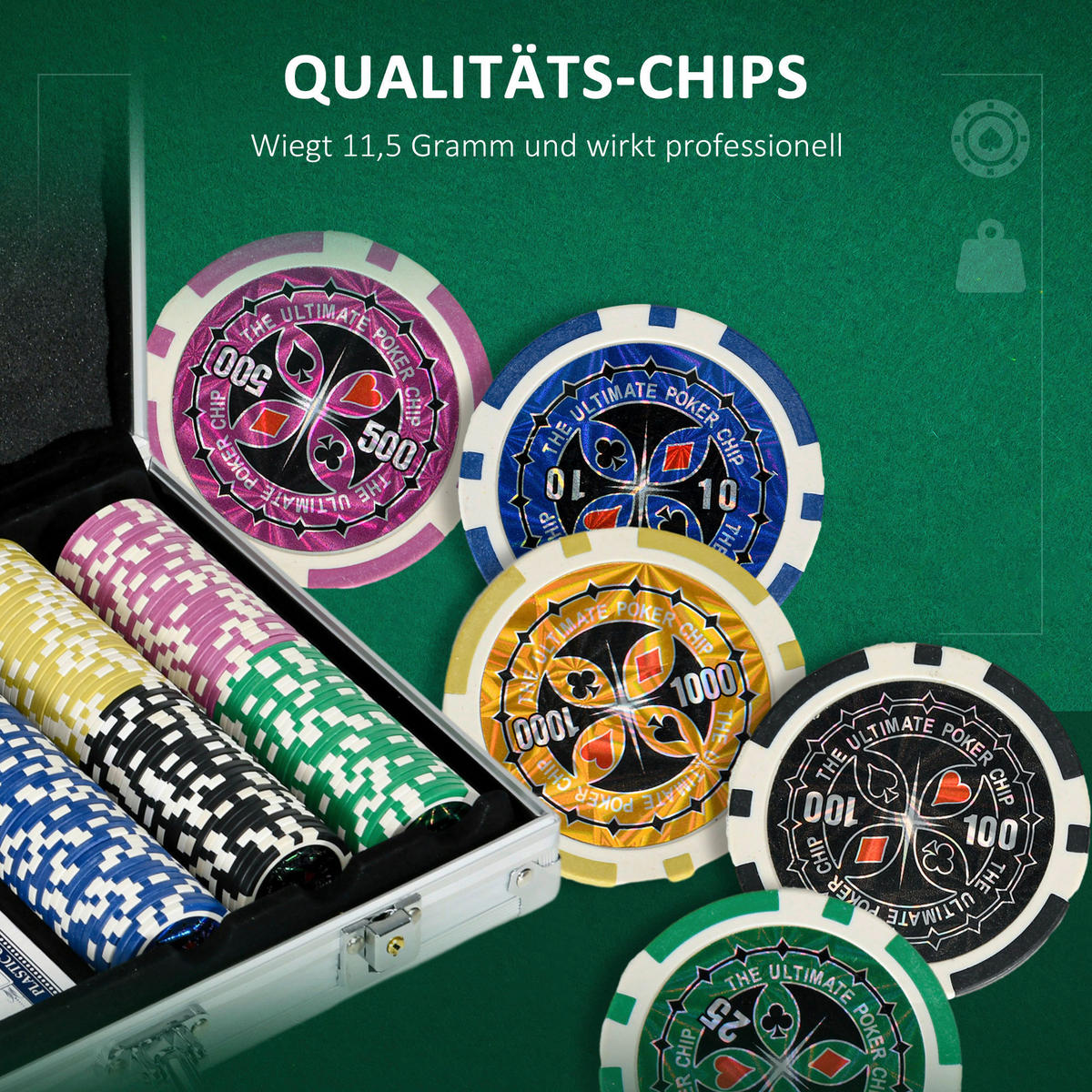 SPORTNOW Spielzeug B/H/L: ca. 23x38,5x6,5 cm Pokerkoffer_Set - silber (6,50/23,00/38,50cm) - SPORTNOW