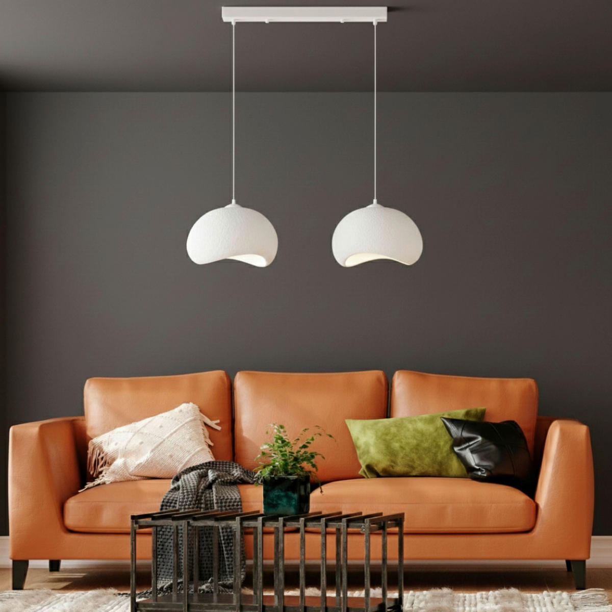 Opviq Pendelleuchte weiß Metall Polyester-Mischgewebe B/H/L: ca. 29x120x34 cm E27 2 Brennstellen Yontu - 15852 - A - weiß (34,00/29,00/120,00cm) - Opviq