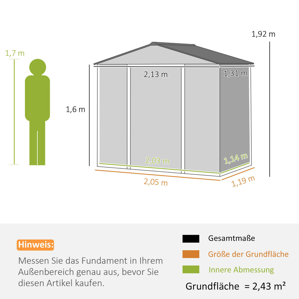 Outsunny Gerätehaus grau B/H/L: ca. 131x192x213 cm Gerätehaus - grau (213,00/131,00/192,00cm) - Outsunny