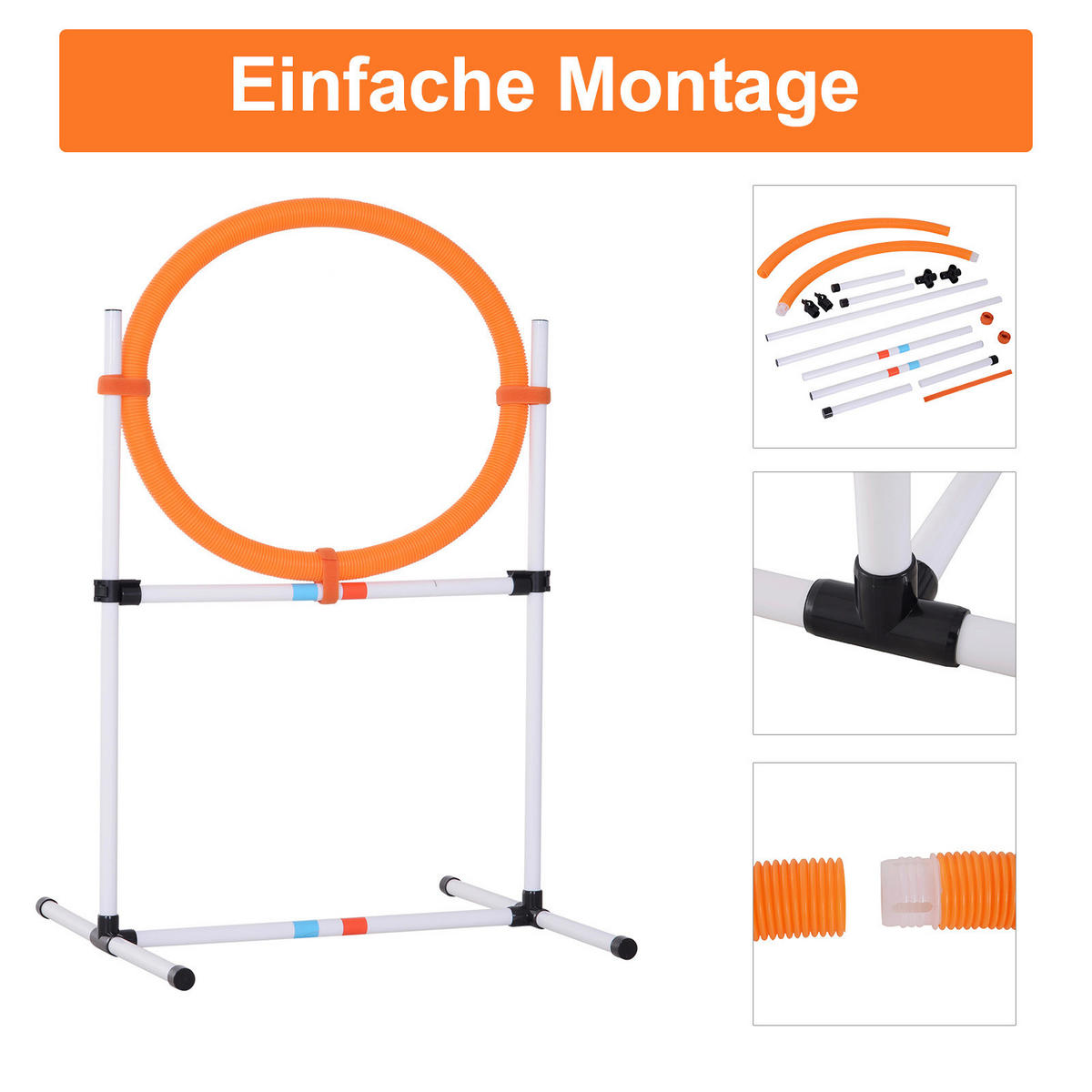 PawHut Hundetrainingsset orange Kunststoff Hundetrainingsset mit Springring - orange/weiß - PawHut