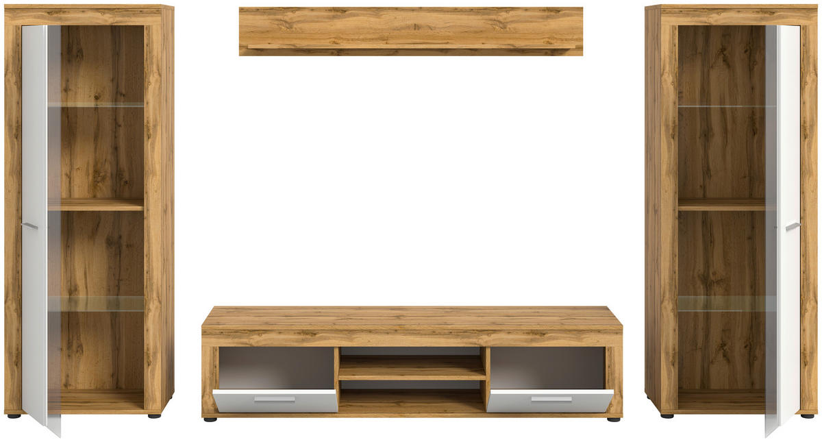 Wohnwand Jam Eiche Wotan Nachbildung weiß B/H/T: ca. 310x159x35 cm Jam - Eiche/weiß (310,00/159,00/35,00cm) - xonox.home
