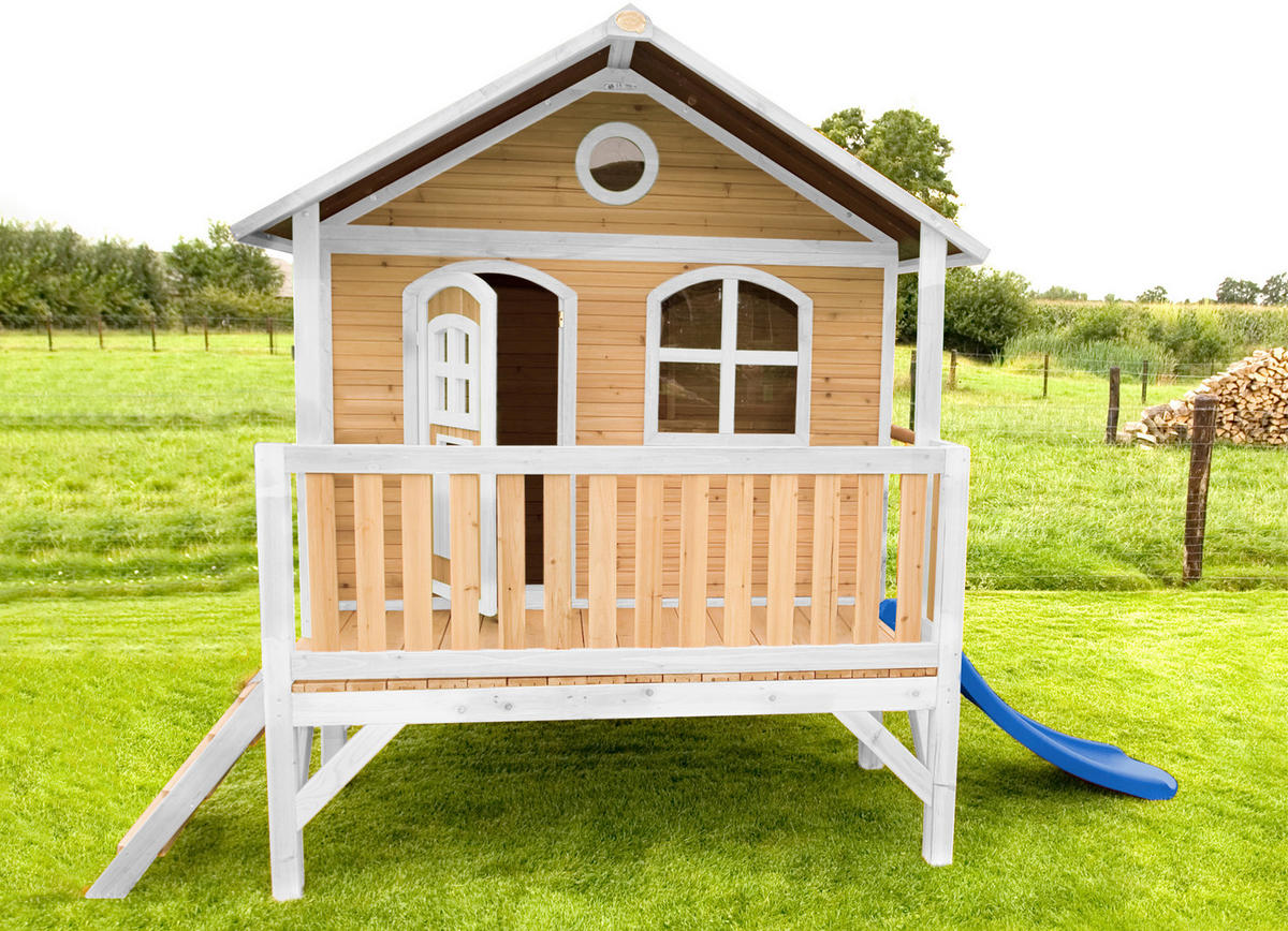 AXI Spielhaus Stef braun B/H/L: ca. 349x233x212 cm Stef - braun/blau (212,00/349,00/233,00cm) - AXI