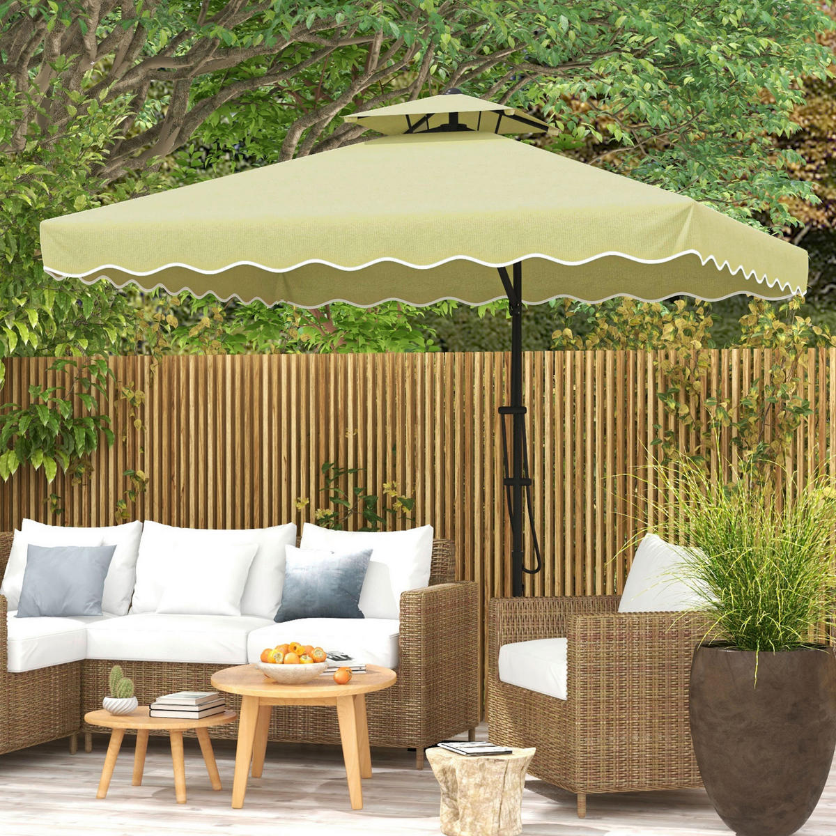 Outsunny Sonnenschirm beige Polyester B/H/L: ca. 243x251x243 cm Sonnenschirm - beige (243,00/243,00/251,00cm) - Outsunny