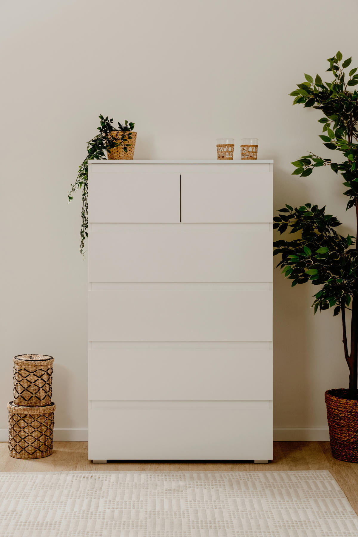 Schubkastenkommode Capetown weiß glänzend weiß B/H/T: ca. 80x132x40 cm Capetown - weiß (80,00/132,00/40,00cm)