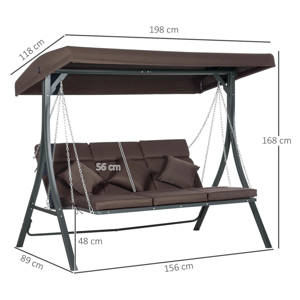Outsunny Hollywoodschaukel schwarz Eisen B/H/L: ca. 118x168x198 cm Hollywoodschaukel - braun/schwarz (198,00/118,00/168,00cm) - Outsunny