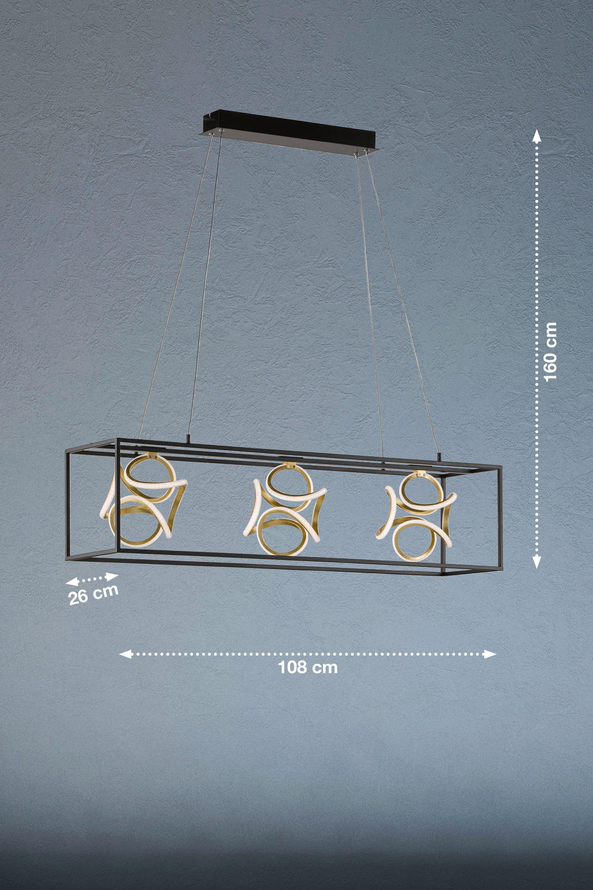 Fischer & Honsel LED-Pendelleuchte 60404 schwarz gold Metall B/H/T: ca. 108x160x26 cm 3.0 Brennstellen Gesa - gold/schwarz (108,00/160,00/26,00cm) - Fischer & Honsel