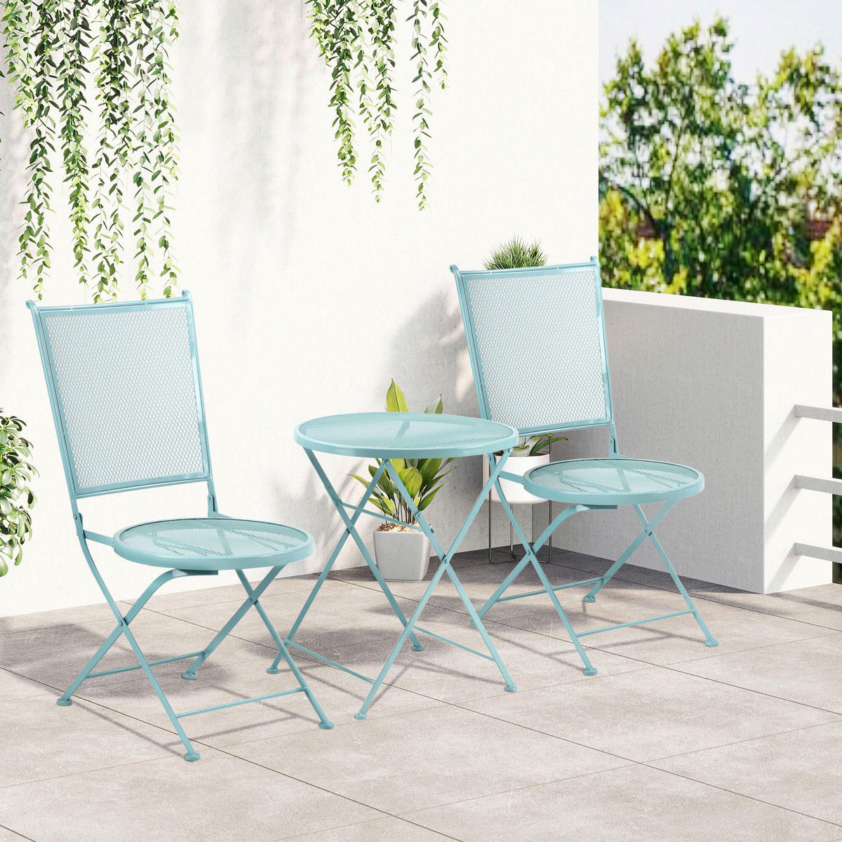 Outsunny Balkonset hellblau Metall H/D: ca. 70x56 cm Balkonset - hellblau (56,00/70,00cm) - Outsunny