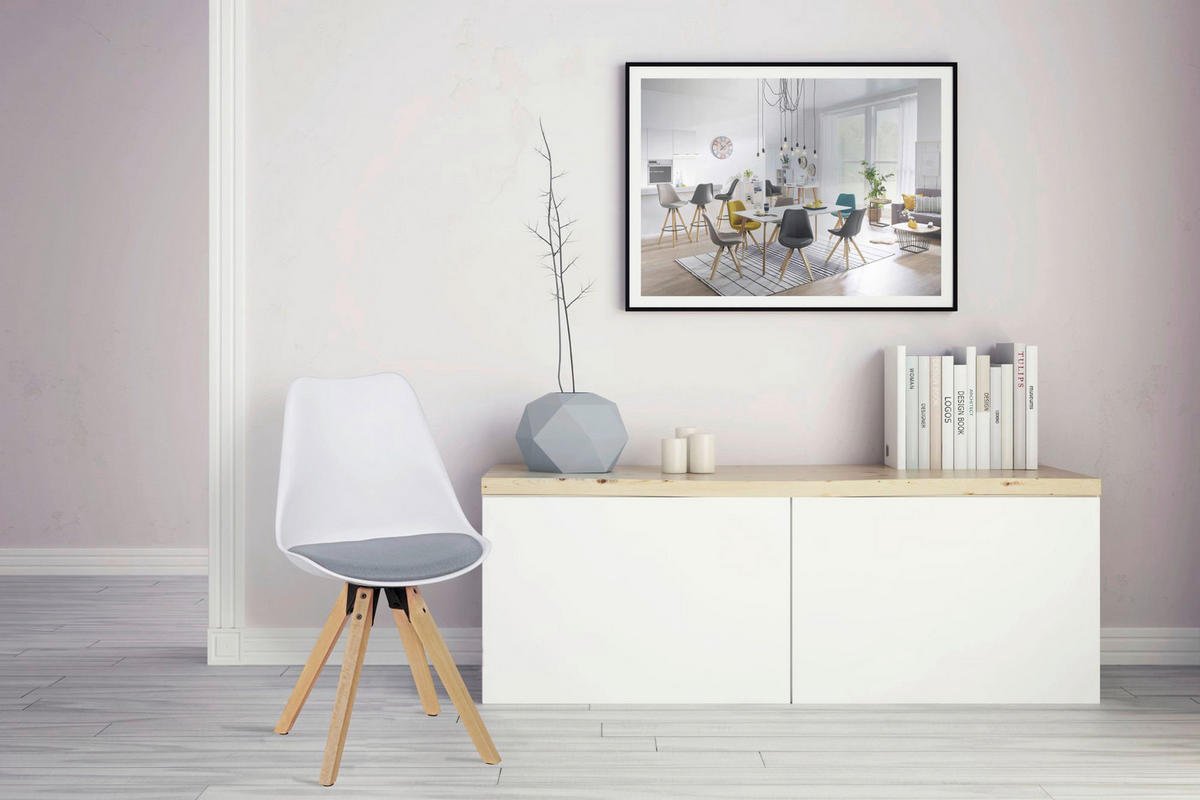 Stuhl 2er-Set weiß grau natur Kunststoff Echtholz Leinen B/H/T: ca. 49x87x52 cm 2er-Set - weiß/natur (49,00/87,00/52,00cm) - Wohnling