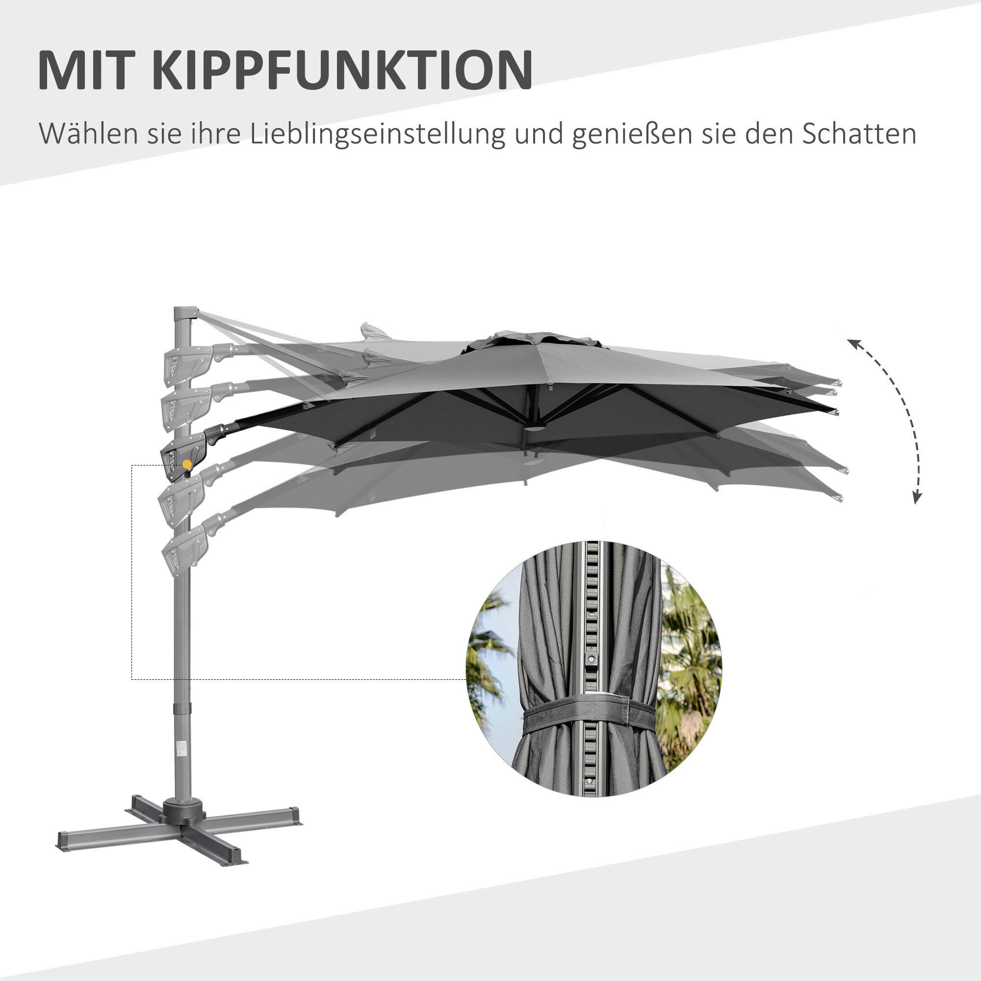 Outsunny Sonnenschirm dunkelgrau Alumini...