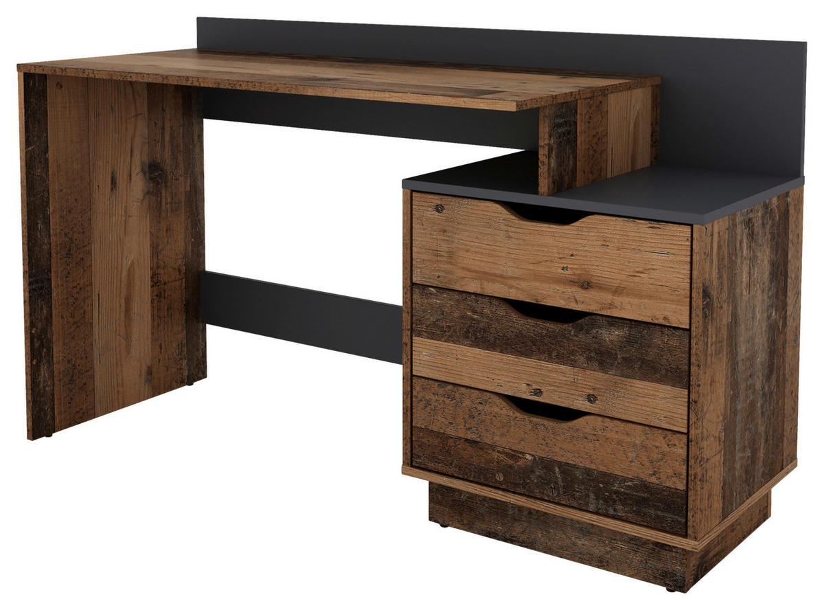Schreibtisch BELFAST Eiche Old Wood Nachbildung anthrazit B/H/T: ca. 138x83,5x51,5 cm BELFAST - Eiche/anthrazit (138,00/83,50/51,50cm) - byLIVING
