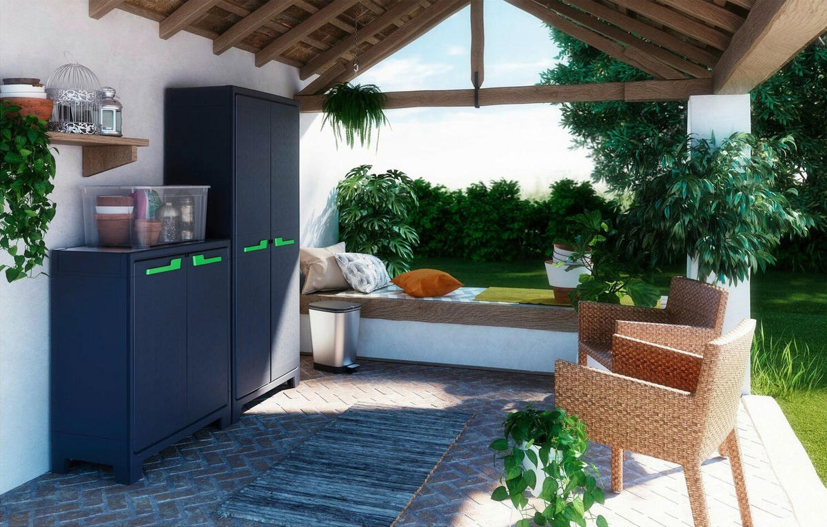Keter Kunststoffschrank Moby grau Kunststoff B/H/T: ca. 80x100x44 cm Moby - anthrazit/grün (80,00/100,00/44,00cm) - Keter