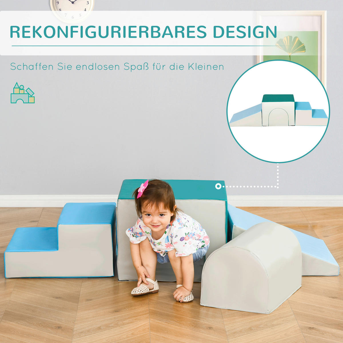 HOMCOM Kinder Bausteine 4er Set B/H/L: ca. 50x150x39 cm Kinder-Softplay-Set - blau/hellgrau (39,00/50,00/150,00cm) - HOMCOM