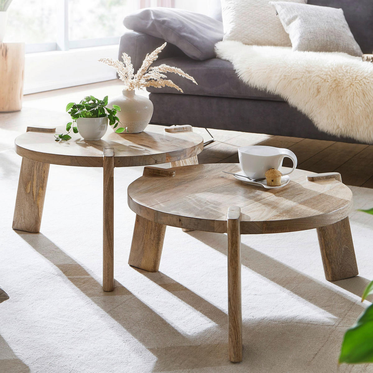 Wohnling Couchtisch 2er-Set. natur Echtholz 2er-Set. - natur - Wohnling