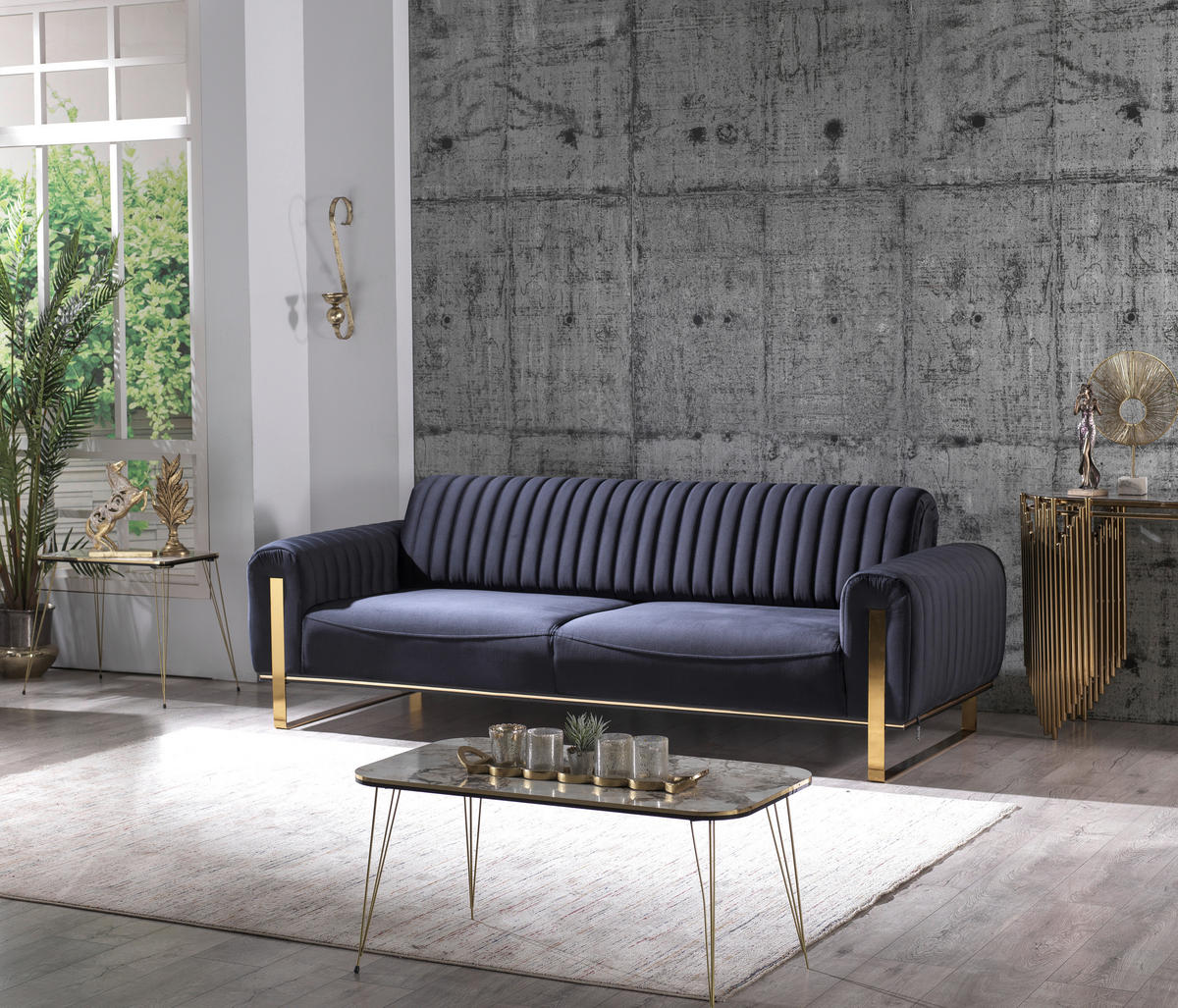 Sofa 3-2-1 Singapur schwarz Microfaser Singapur - gold/schwarz