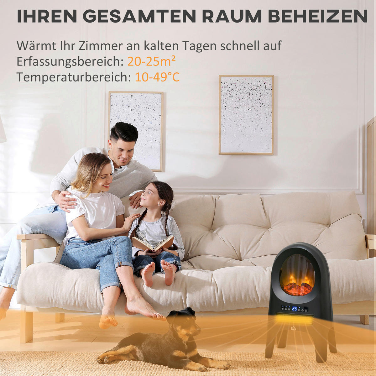 HOMCOM Heizlüfter 820-318V90BK schwarz Kunststoff Edelstahl Polypropylen B/H/L: ca. 25,5x33,7x60,4 cm ca. 2000 W Raumheizung - schwarz (60,40/25,50/33,70cm) - HOMCOM