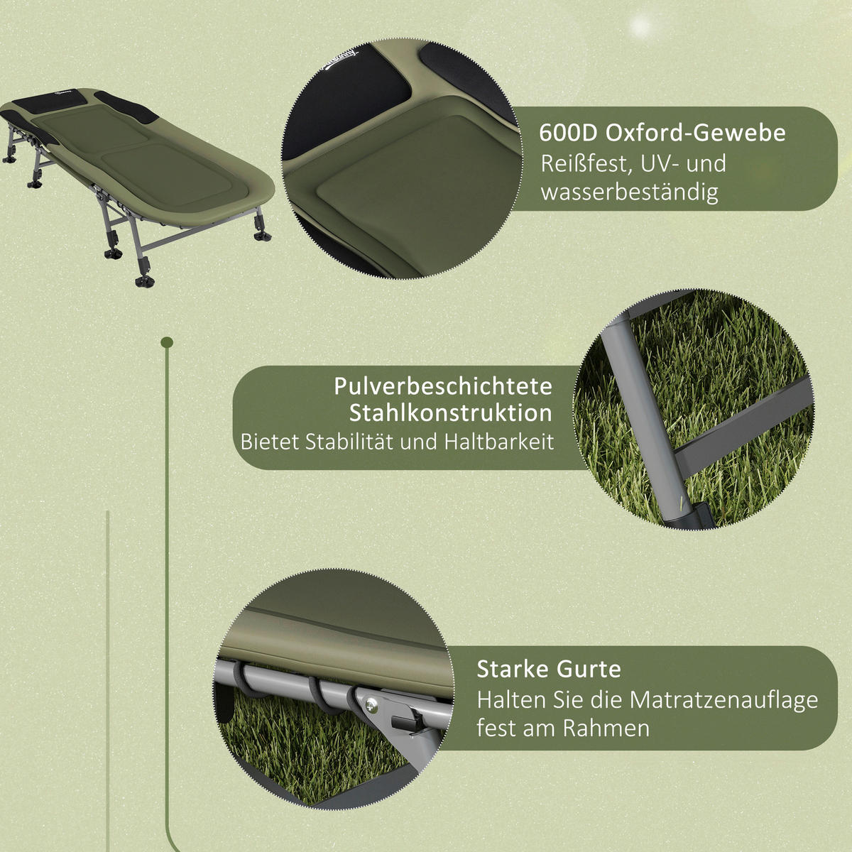Outsunny Campingbett B/H/L: ca. 85x55x200 cm Campingbett - grün (200,00/85,00/55,00cm) - Outsunny