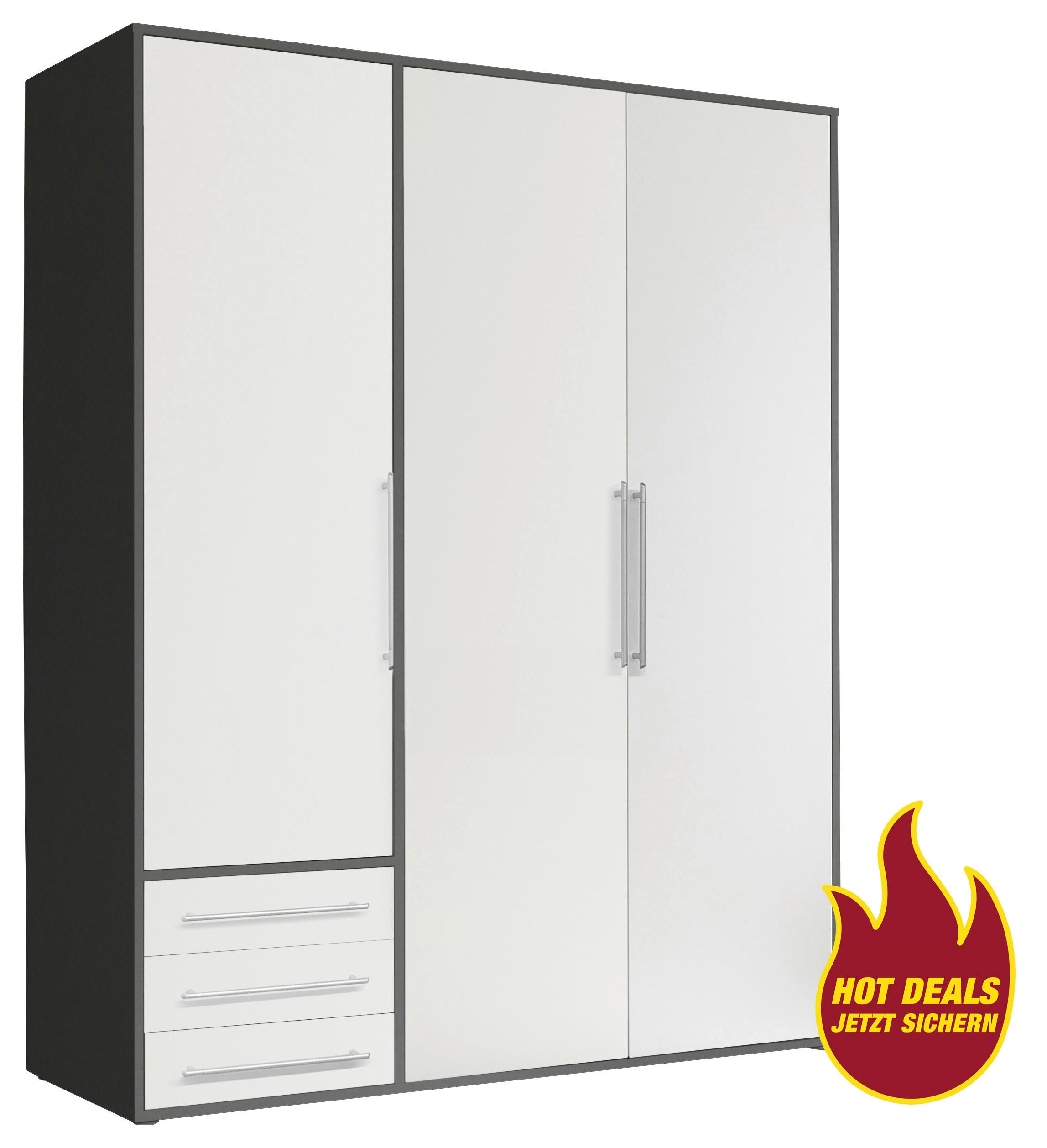 Kleiderschrank Lyss Graphit weiß B/H/T: ca. 155x194x58 cm Lyss - weiß/Graphit (155,00/194,00/58,00cm)