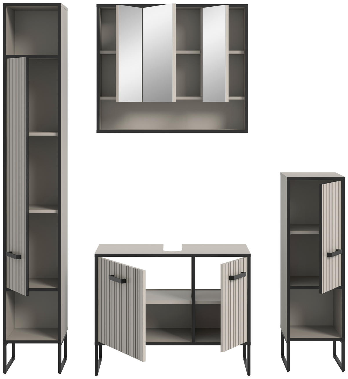 Badezimmer-Set BAGNO schwarz Kaschmirgrau Nachbildung B/H/T: ca. 170x192x36 cm BAGNO - schwarz (170,00/192,00/36,00cm) - xonox.home