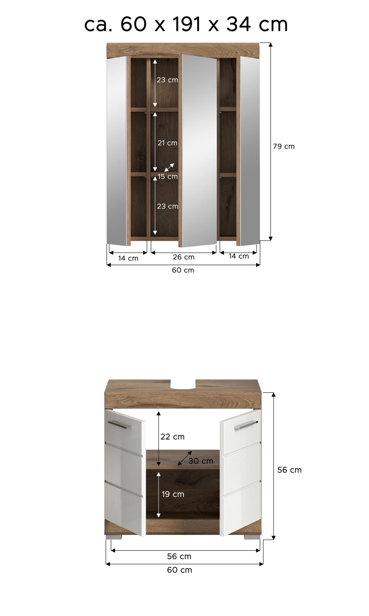Spiegelschrank Wave Nachbildung B/H/T: ca. 60x79x18 cm Wave - (60,00/79,00/18,00cm)