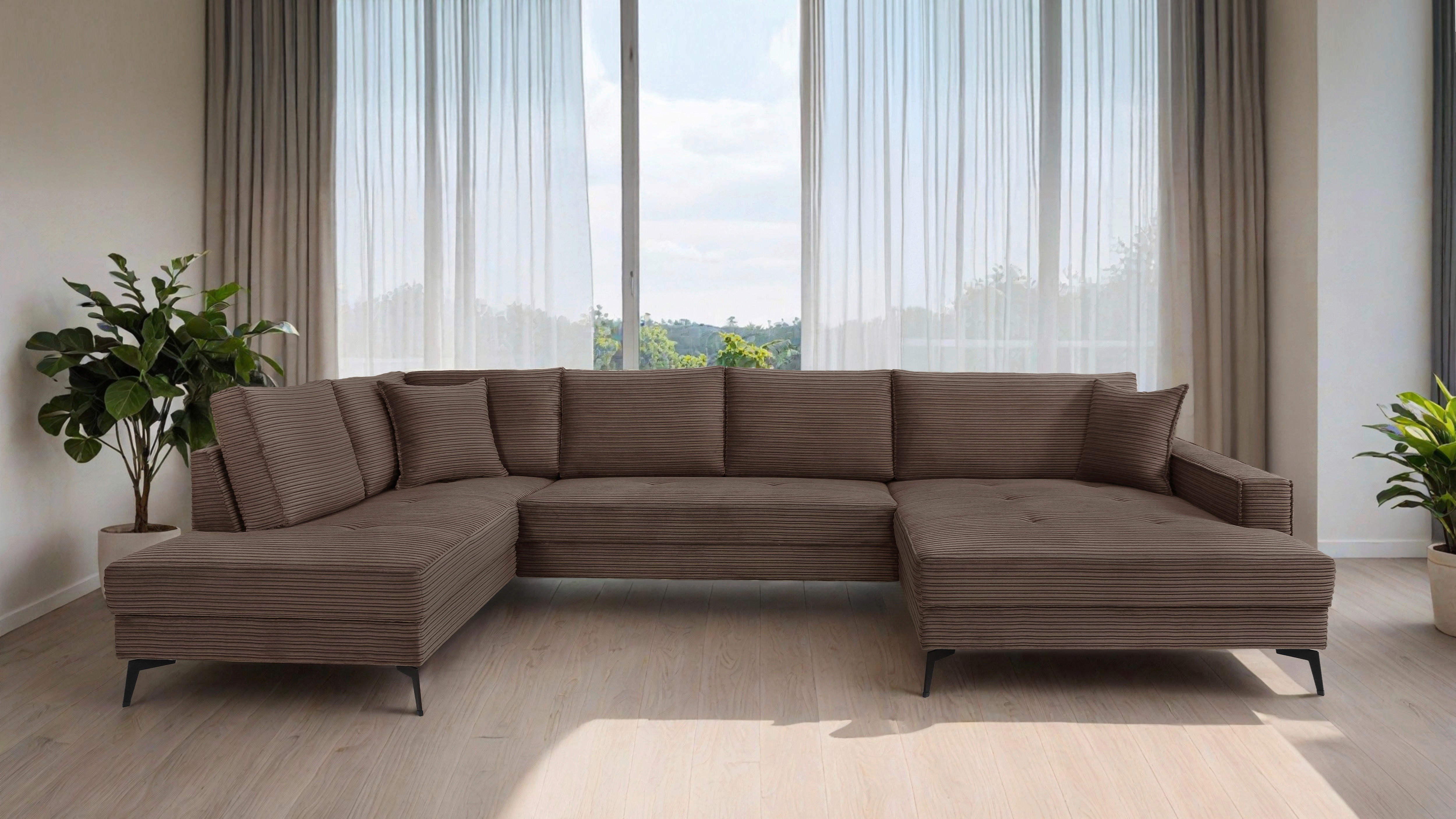 Wohnlandschaft Zero braun Microfaser B/H/T: ca. 362x86x195 cm Zero - braun/schwarz (362,00/86,00/195,00cm)