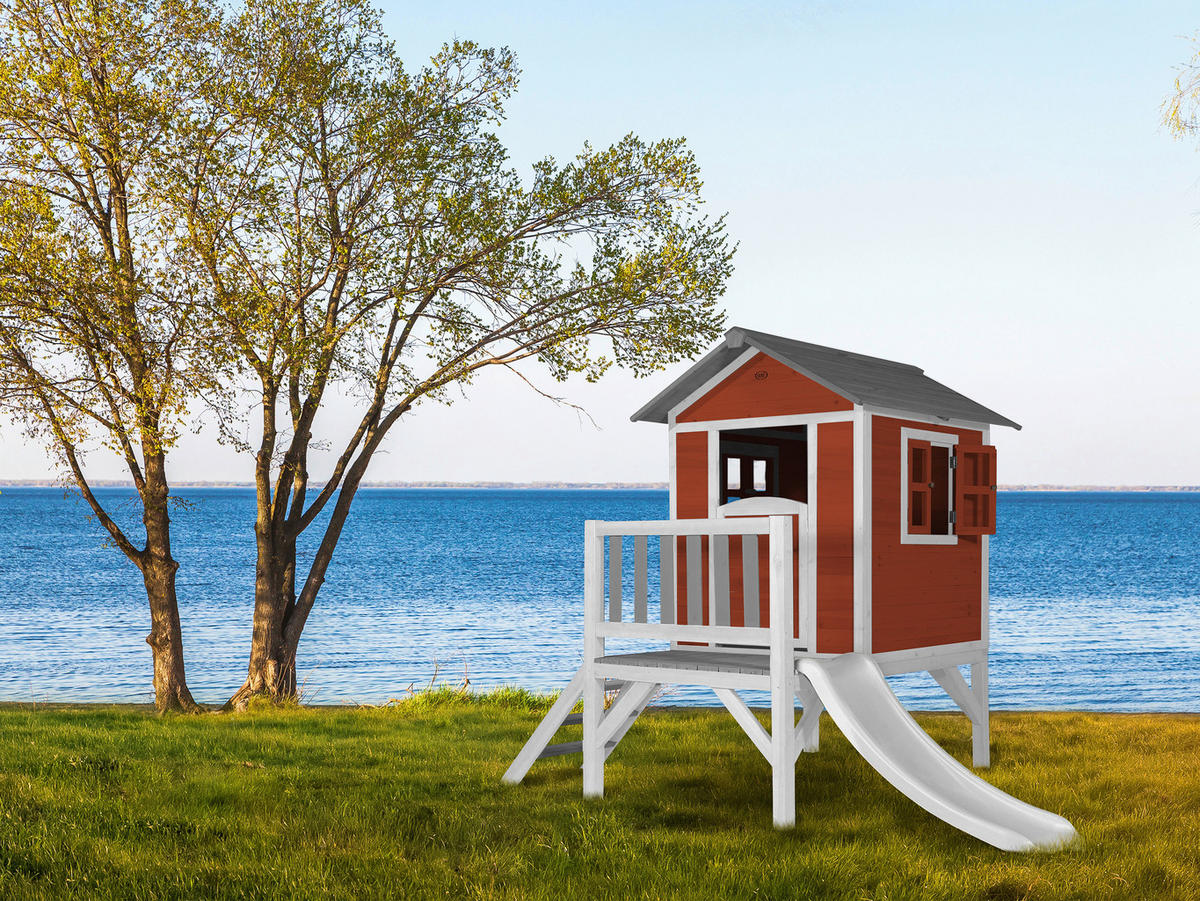 AXI Spielhaus Lodge XL rot B/H/L: ca. 240x189x167 cm Lodge XL - weiß/rot (167,00/240,00/189,00cm) - AXI