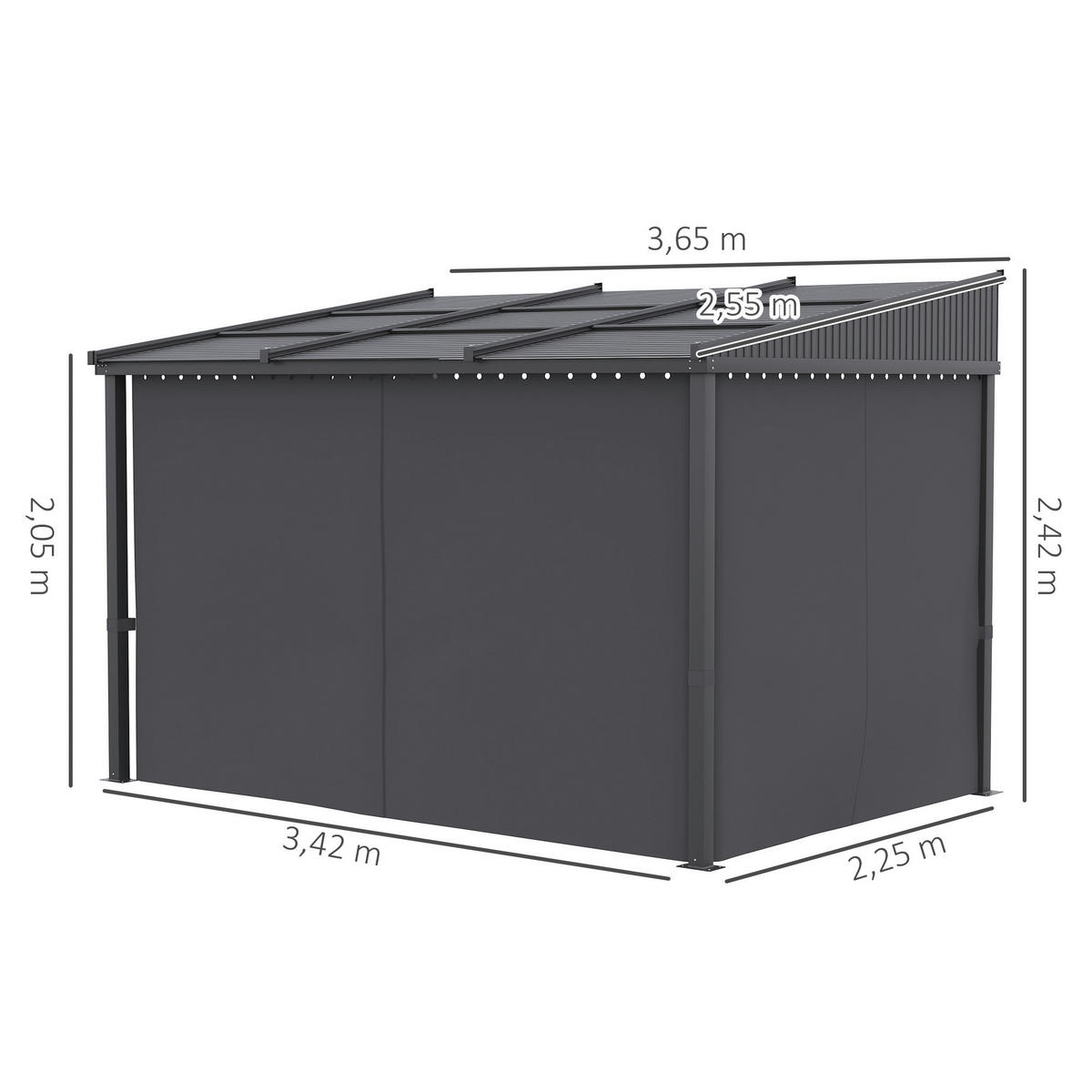 Outsunny Pergola mit Schiebeelementen grau Polyester B/H/L: ca. 255x242x365 cm Pergola_mit_Schiebeelementen - grau (365,00/255,00/242,00cm) - Outsunny