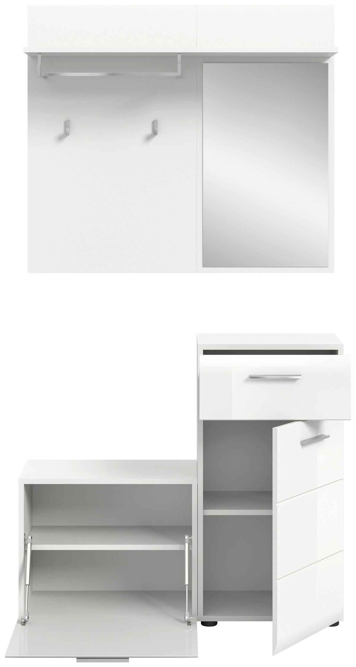 Garderobe Ice weiß weiß Hochglanz Spiegel B/H/T: ca. 98x191x35 cm Ice - weiß (98,00/191,00/35,00cm) - xonox.home