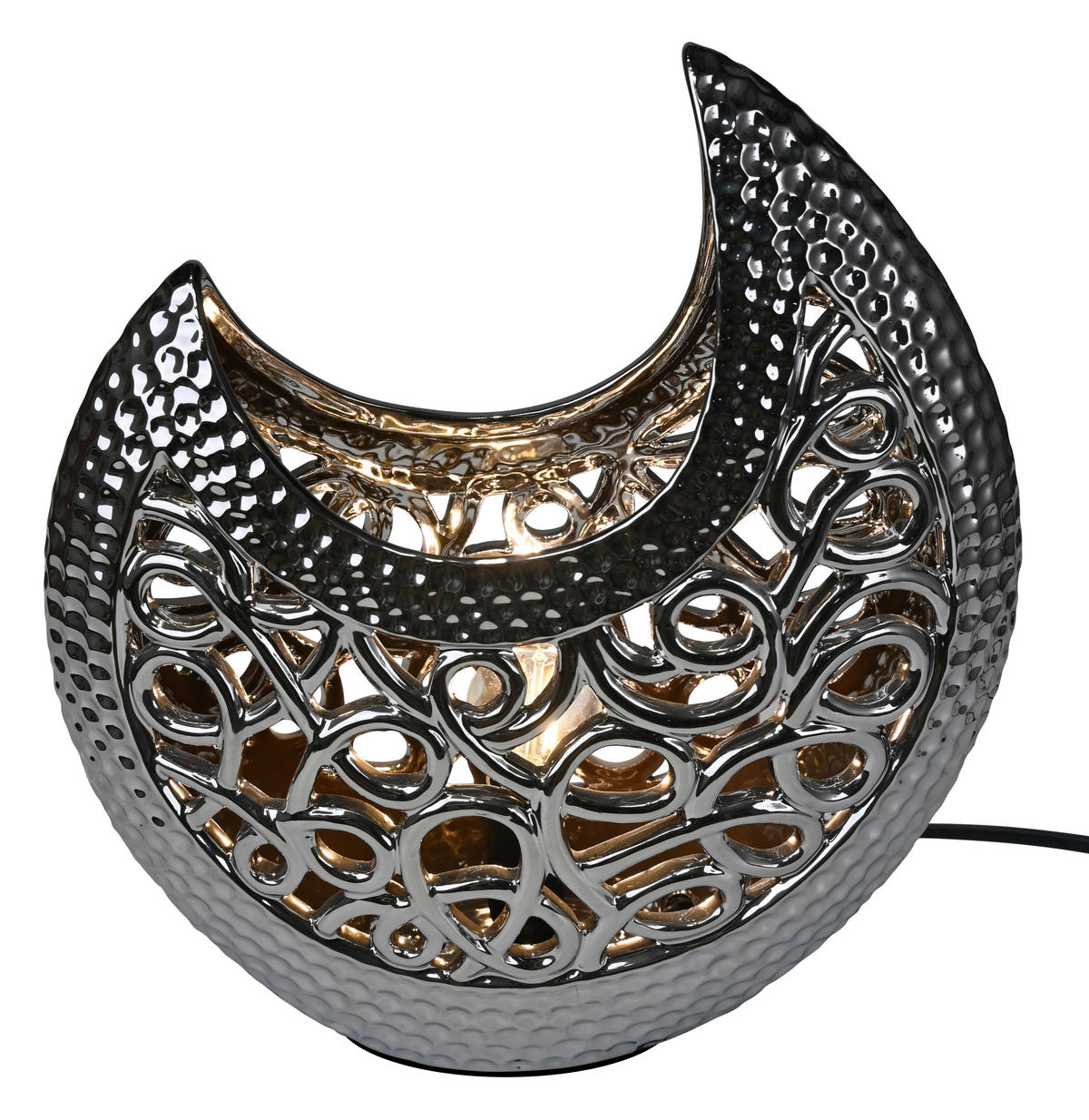 POCOline Keramik_Tischleuchte silber Keramik B/H/L: ca. 16x36x30 cm E14 1 Brennstellen Tischleuchte-Keramik_Adelina - silber (30,00/16,00/36,00cm) - POCOline