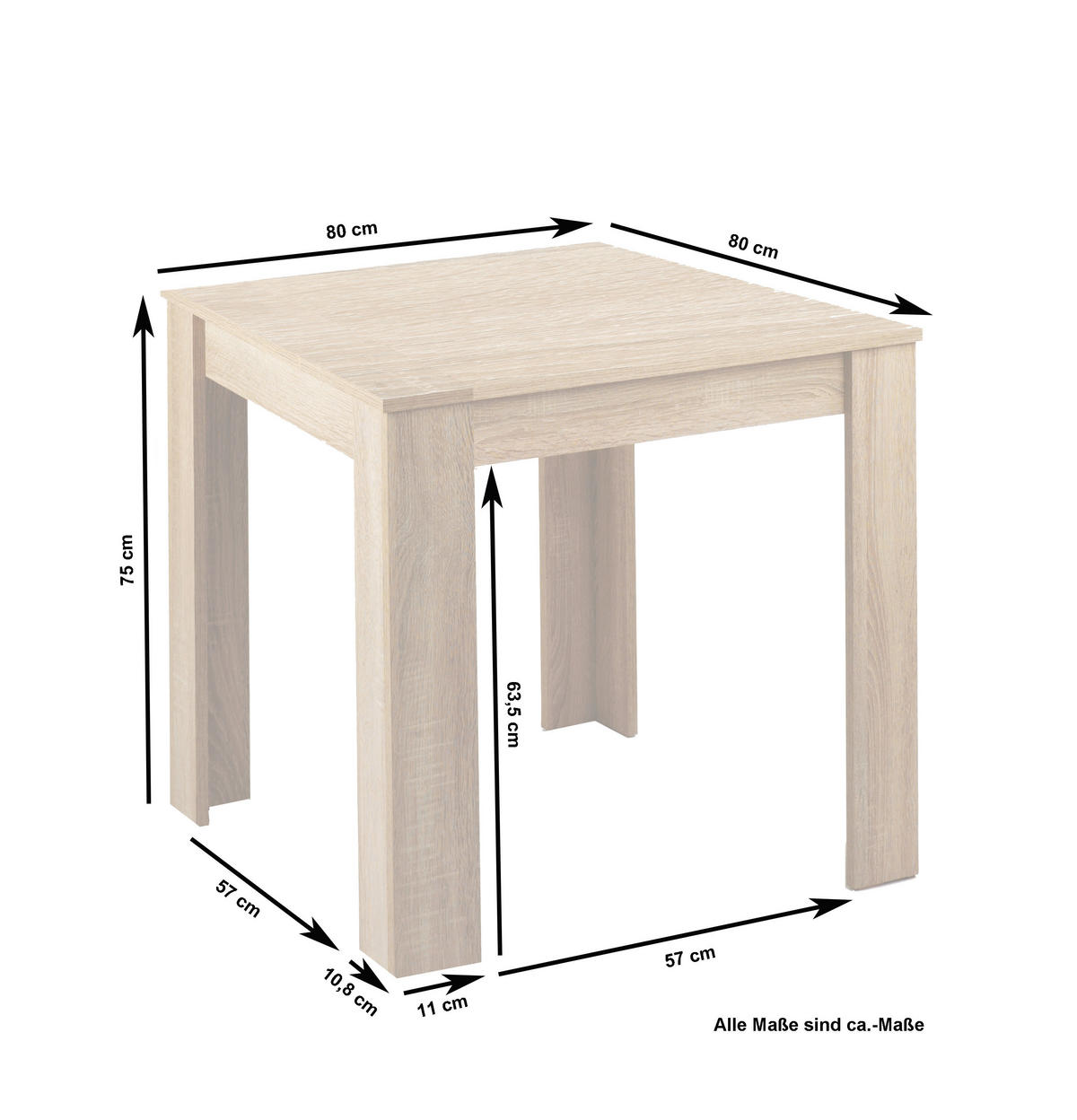 Tisch NEPAL Eiche Nachbildung B/H/T: ca. 80x75x80 cm NEPAL - Eiche (80,00/75,00/80,00cm) - byLIVING