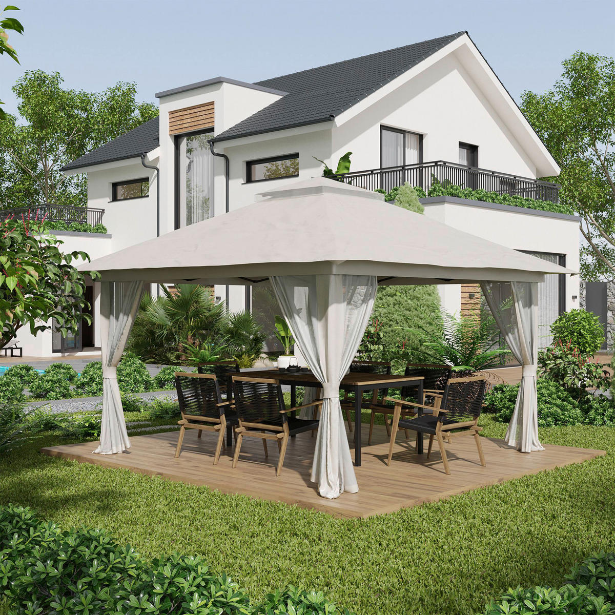 Outsunny Pavillon cremeweiß Polyester B/H/L: ca. 392x283x392 cm Pavillon - cremeweiß (392,00/392,00/283,00cm) - Outsunny