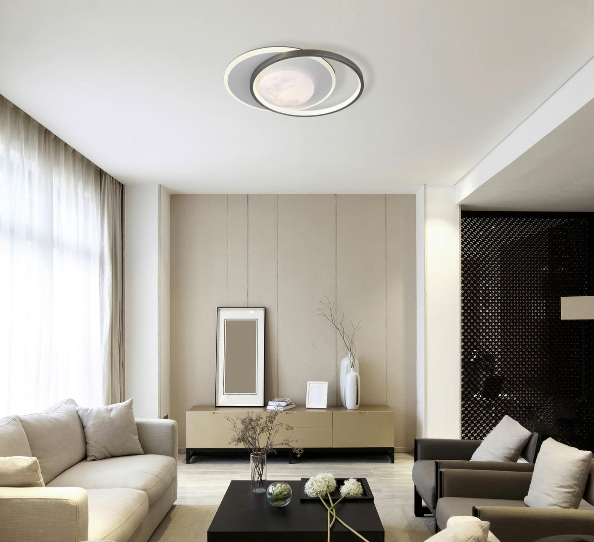 GLOBO Deckenventilator Deckenleuchte-Moon - schwarz/grau (43,00/10,00/36,00cm) - GLOBO