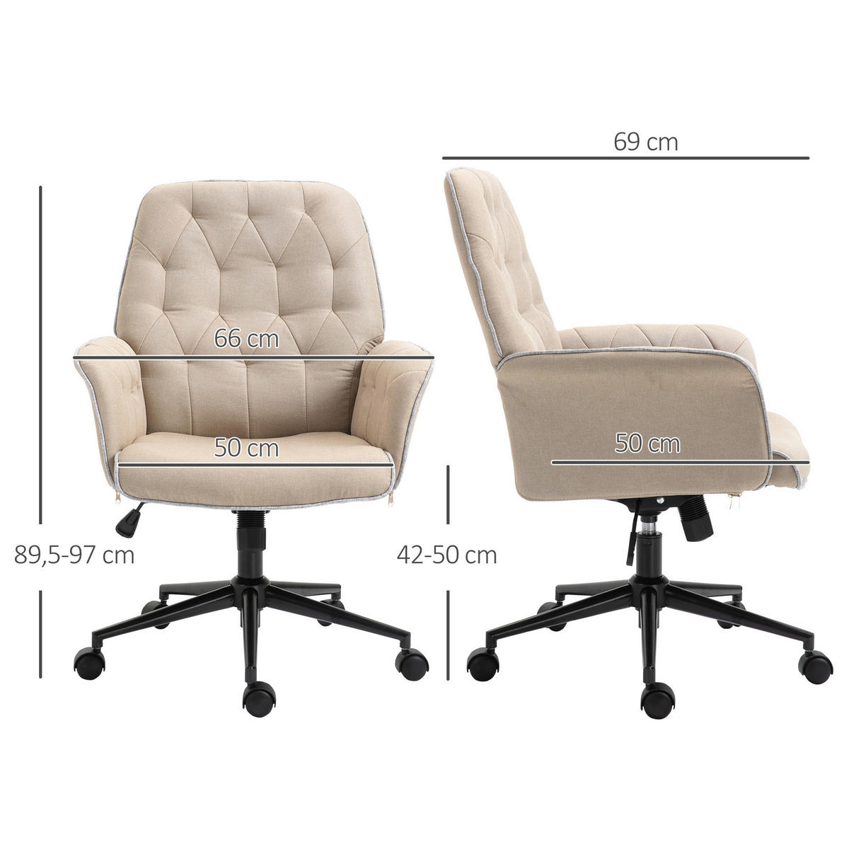 Drehstuhl 921-103BN beige 921-103BN - beige (66,00/89,50/69,00cm) - Vinsetto