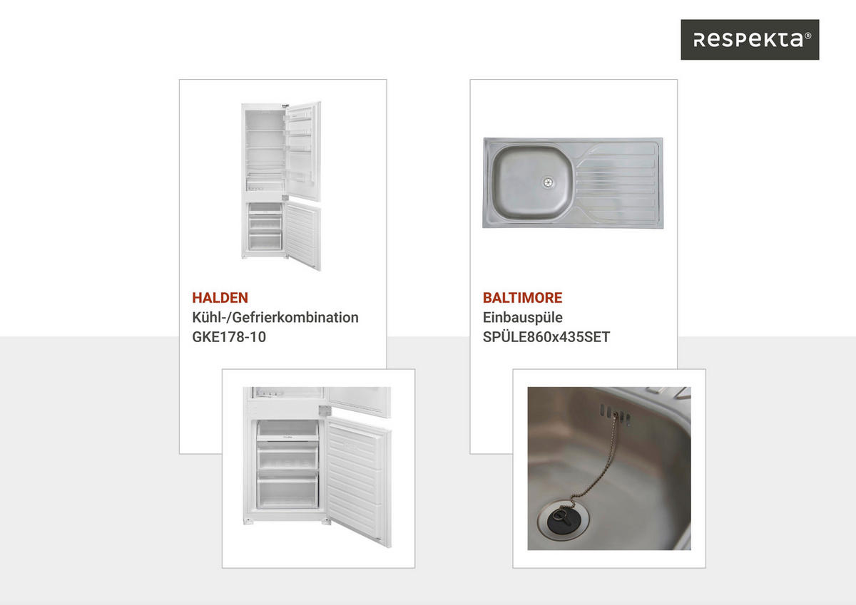 Respekta Küchenblock Malia Beton Optik B/H/T: ca. 300x200x60 cm Malia - Beton/weiß (300,00/200,00/60,00cm) - Respekta