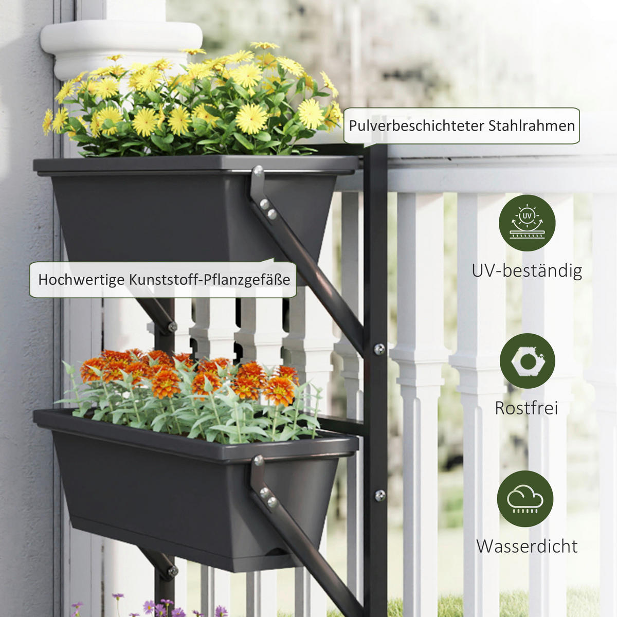 Outsunny Pflanzentopf Set dunkelgrau Kunststoff B/H/L: ca. 42x100x56 cm Pflanzentopf Set - dunkelgrau (56,00/42,00/100,00cm) - Outsunny