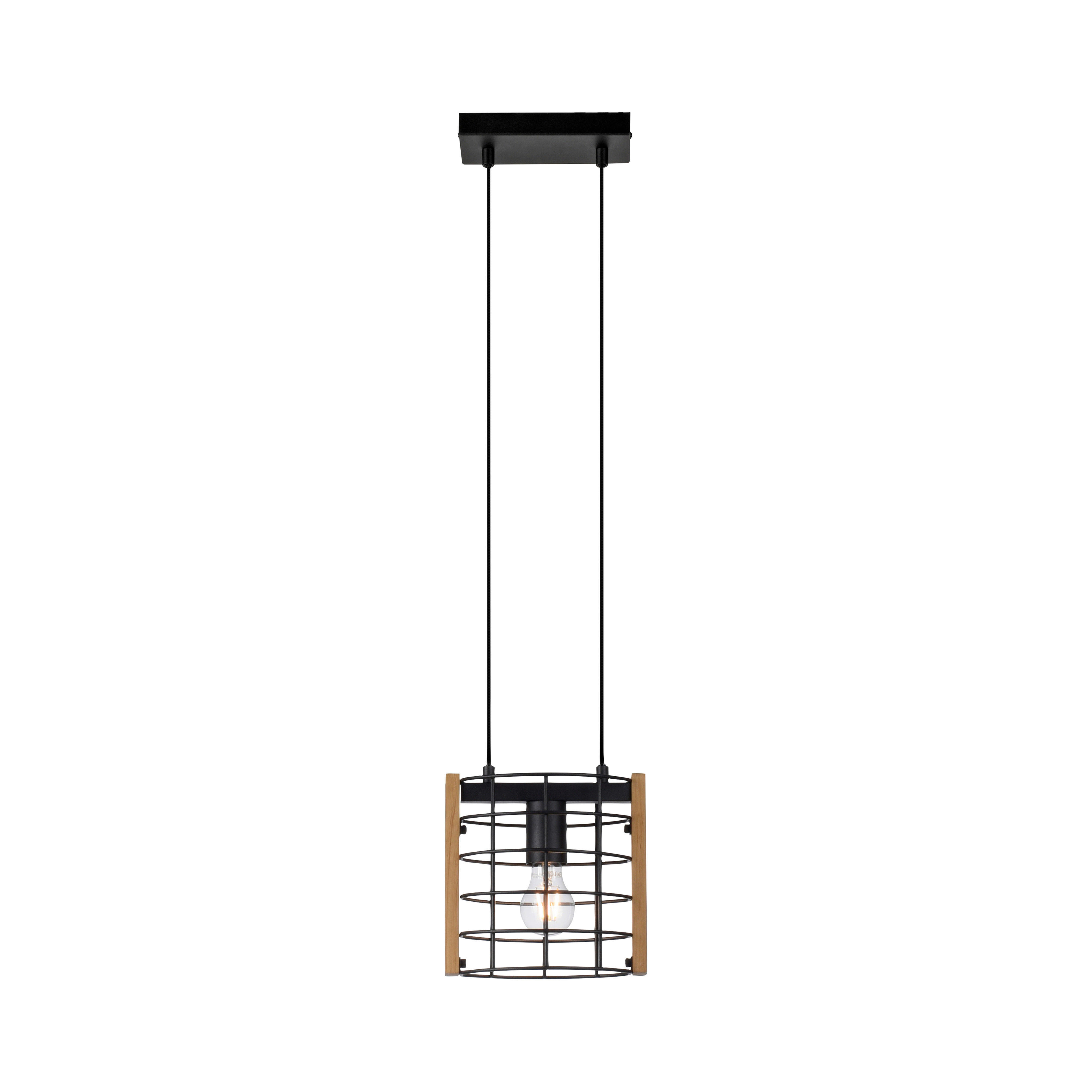 Just Light Pendelleuchte DRAIN 15251-18 kiefer schwarz Metall Holz B/H/T: ca. 21x150x12 cm E27 1 Brennstellen DRAIN - kiefer/schwarz (21,00/150,00/12,00cm) - Just Light