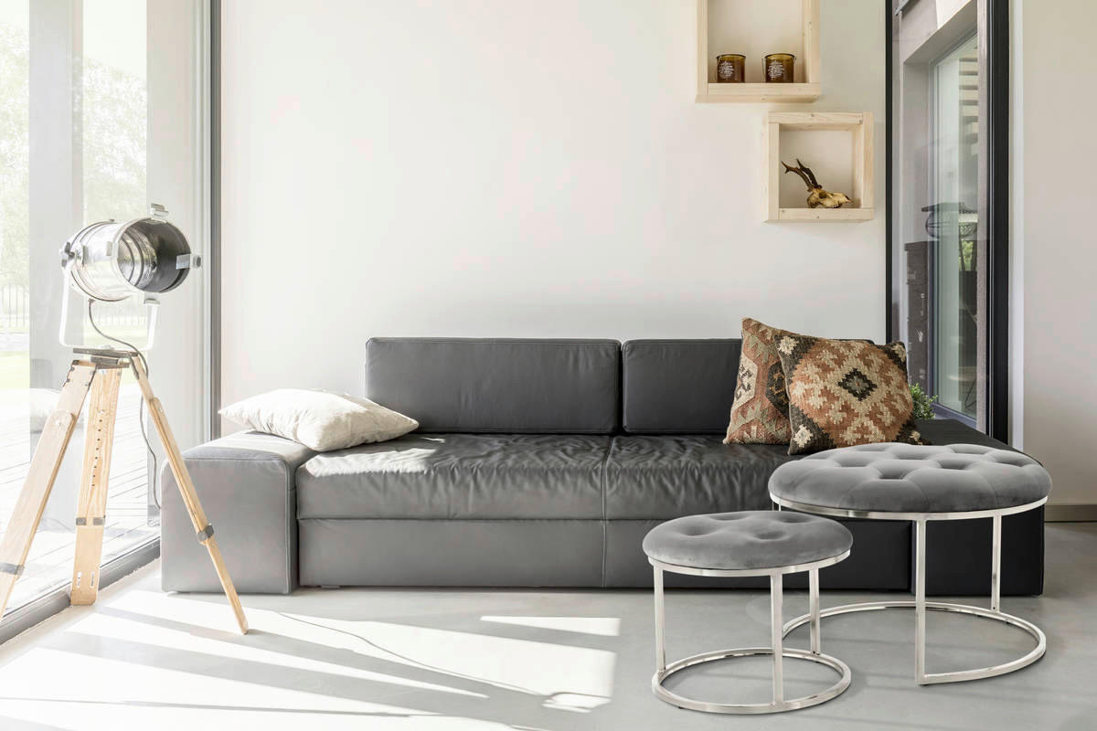 360 Living Hocker Myla 100 2er-Set grau silber Samt Metall H/D: ca. 41x60 cm Myla 100 2er-Set - silber/grau (60,00/41,00cm) - 360 Living