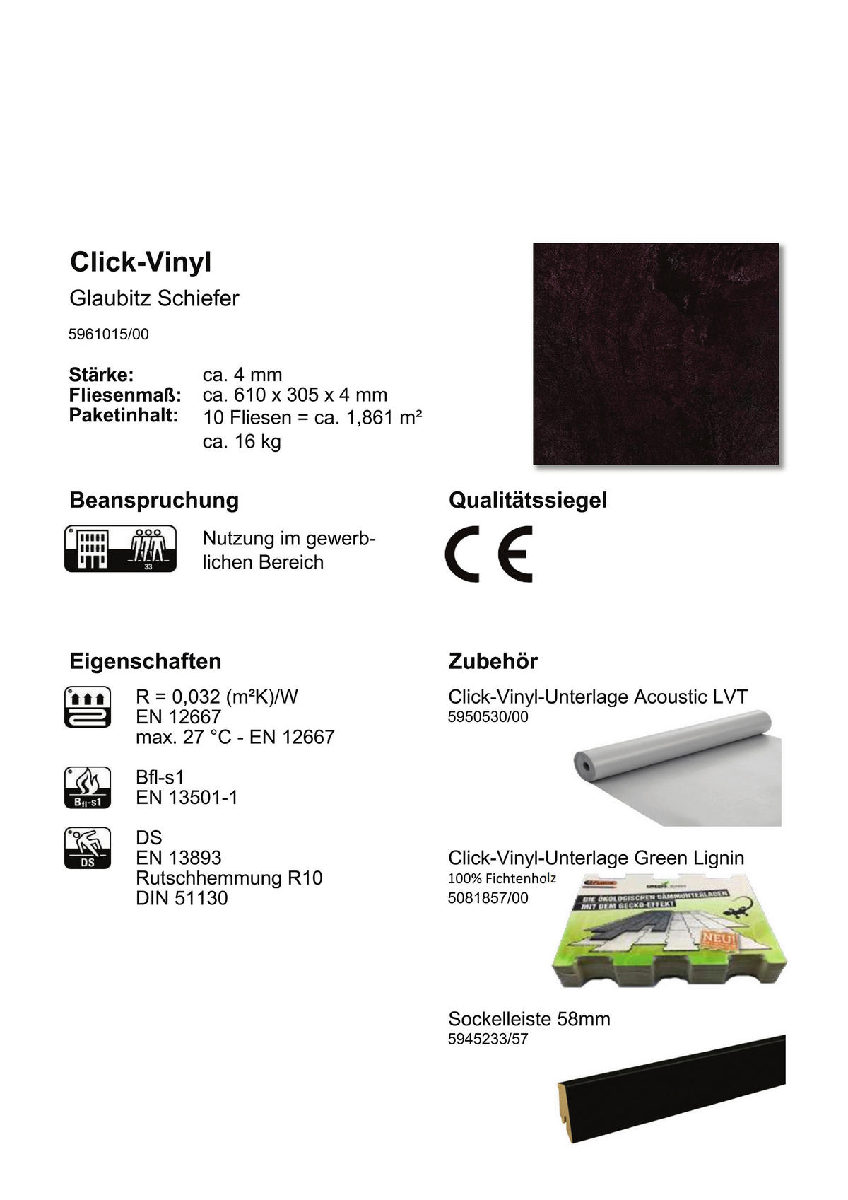 Check One Click-Vinylboden Glaubitz ca. 1,861 m² im Paket  B/L: ca. 30,5x61 cm pro Paket Glaubitz ca. 1,861 m² im Paket - schiefer (30,50/61,00cm) - Check One