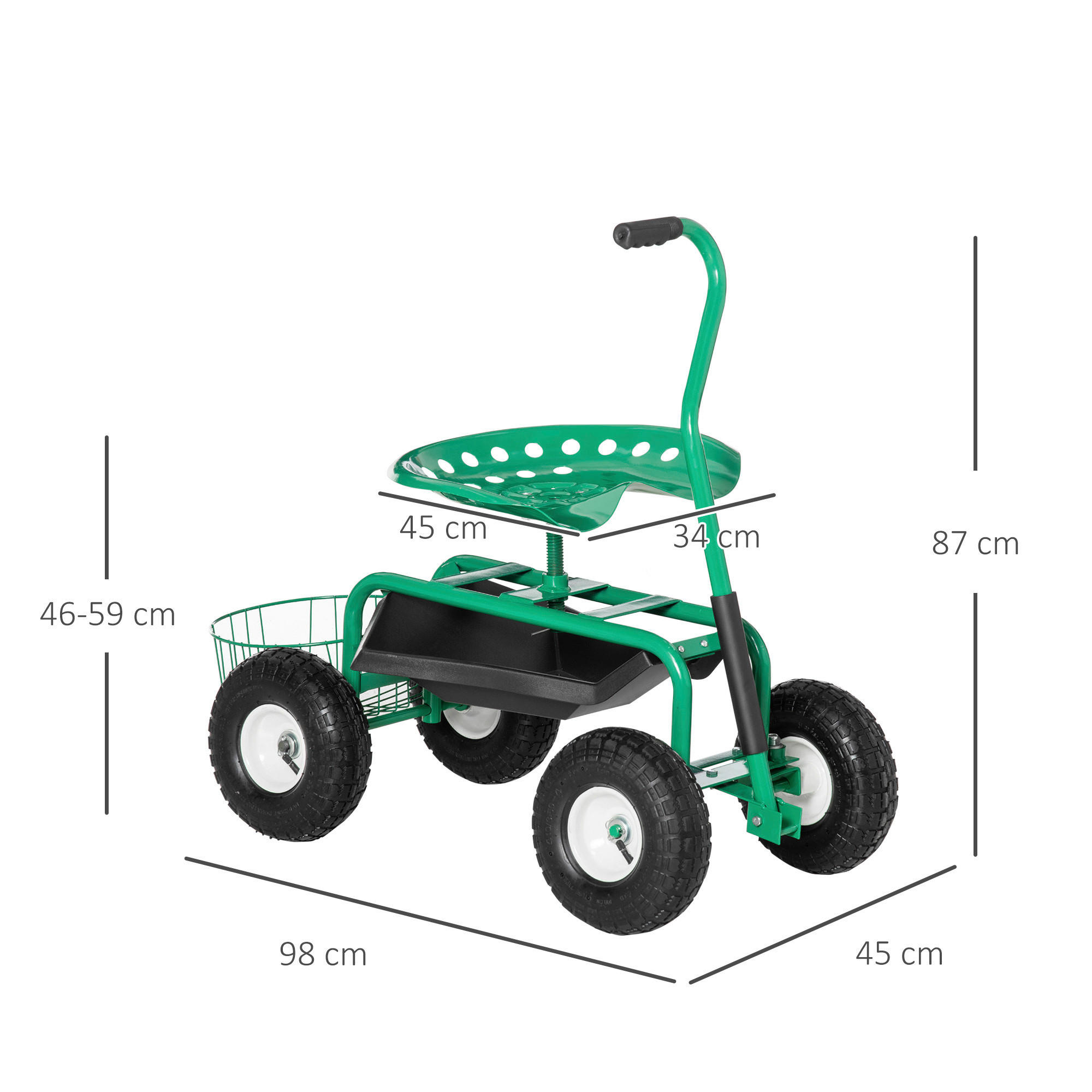 Outsunny Fahrbarer Gartensitz grün Gummi B/H/L: ca. 44,5x59x81 cm Gartenwagen_fahrbar - grün (81,00/44,50/59,00cm) - Outsunny