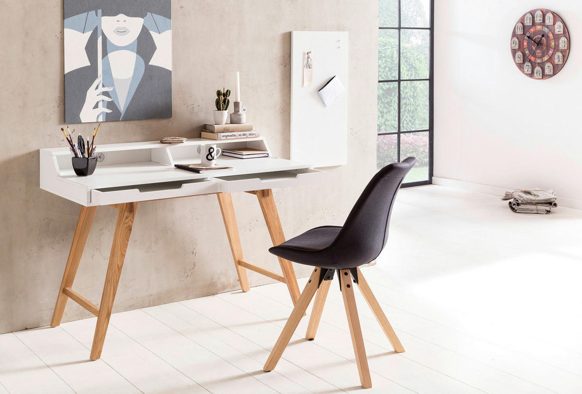 Schreibtisch weiß lackiert natur B/H/T: ca. 110x85x60 cm Schreibtisch - weiß/natur (110,00/85,00/60,00cm) - Wohnling