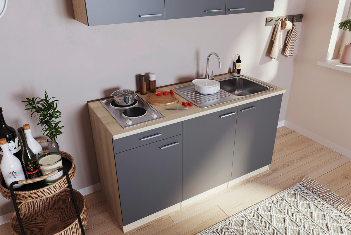 Respekta Singleküche Luis grau B/H/T: ca. 150x200x60 cm Luis - Eiche/Alu (150,00/200,00/60,00cm) - Respekta