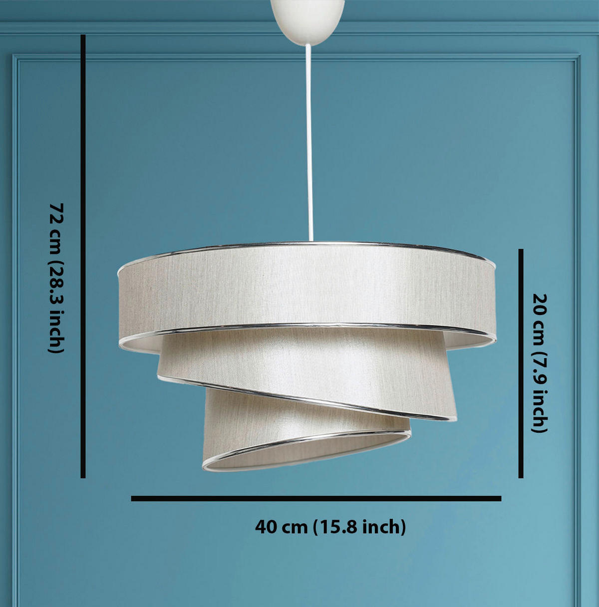 Opviq Pendelleuchte beige silber Baumwolle B/H/L: ca. 40x72x40 cm E27 1 Brennstellen Couper - beige/silber (40,00/40,00/72,00cm) - Opviq