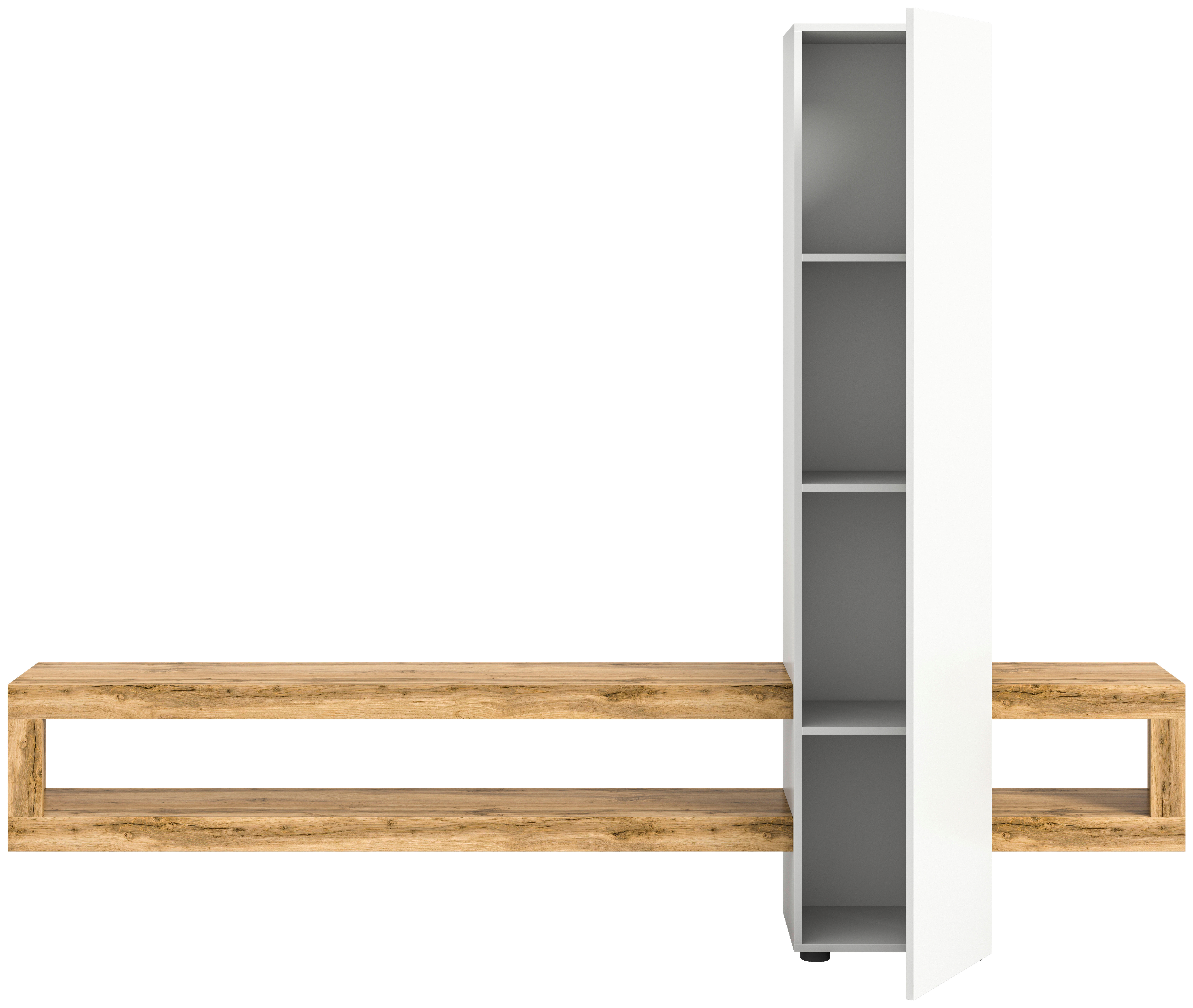 Wohnwand Samba weiß Eiche Wotan Nachbildung B/H/T: ca. 240x190x35 cm Samba - Eiche/weiß (240,00/190,00/35,00cm) - xonox.home