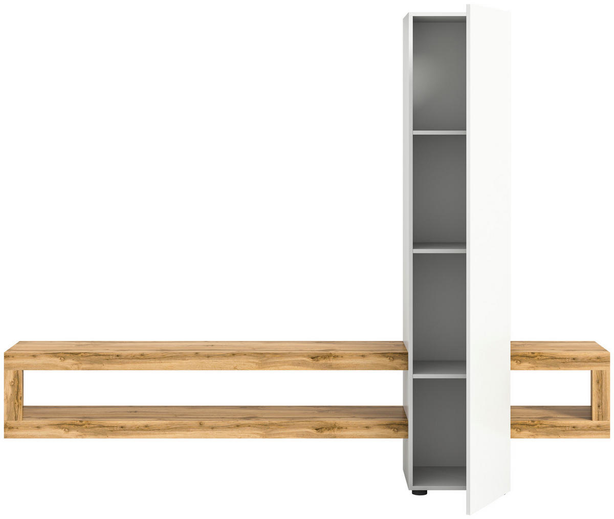 Wohnwand Samba weiß Eiche Wotan Nachbildung B/H/T: ca. 240x190x35 cm Samba - Eiche/weiß (240,00/190,00/35,00cm) - xonox.home